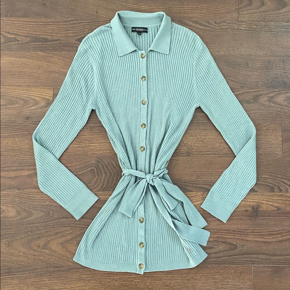 GUES Emili Cardigan Belt Ribbed Button-Up Cardigan with Tie